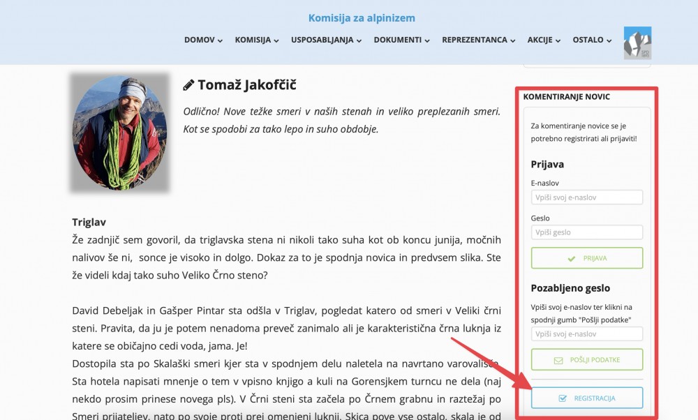 NOVO I Dodana možnost komentarjev v rubriki Alpinistične novice